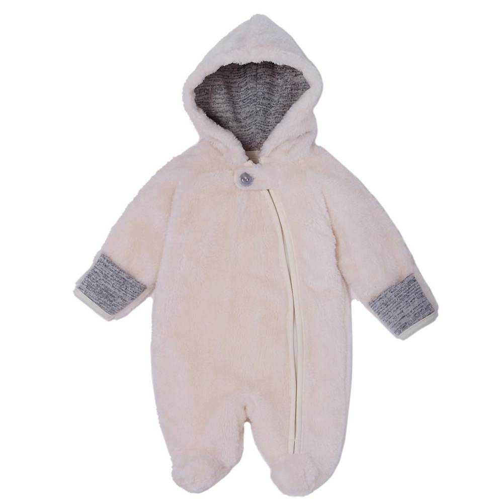 NEW LE TOP le top bebe ivory and grey hooded snowsuit in ivory/grey